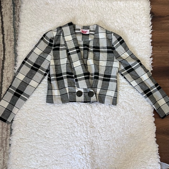 Vintage black & white plaid long-sleeve top, medium - Picture 4 of 10